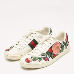 Gucci White Leather and Python Embossed Leather Ace Lace Up Sneakers Size 38