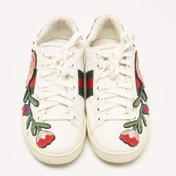 Gucci White Leather and Python Embossed Leather Ace Lace Up Sneakers Size 38