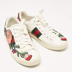 Gucci White Leather and Python Embossed Leather Ace Lace Up Sneakers Size 38
