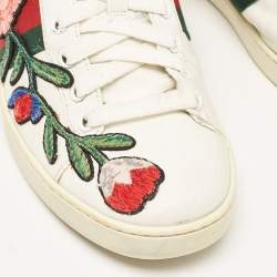 Gucci White Leather and Python Embossed Leather Ace Lace Up Sneakers Size 38