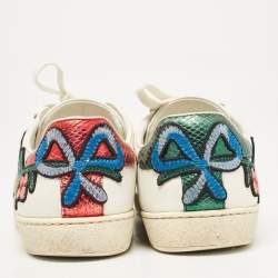 Gucci White Leather and Python Embossed Leather Ace Lace Up Sneakers Size 38