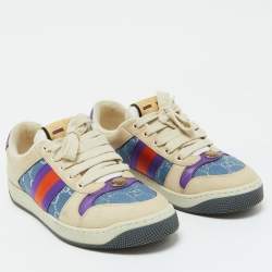 Gucci Beige Leather and GG Fabric CC Screener Sneakers Size 38.5