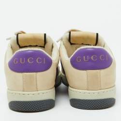 Gucci Beige Leather and GG Fabric CC Screener Sneakers Size 38.5