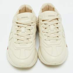 Gucci Cream Leather Logo Rhyton Lace Up Sneakers Size 39.5