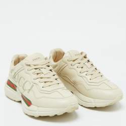 Gucci Cream Leather Logo Rhyton Lace Up Sneakers Size 39.5