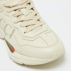 Gucci Cream Leather Logo Rhyton Lace Up Sneakers Size 39.5