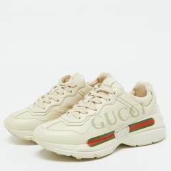 Gucci Cream Leather Logo Rhyton Lace Up Sneakers Size 39.5