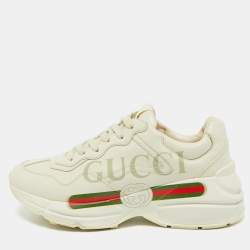 Gucci Cream Leather Logo Rhyton Lace Up Sneakers Size 39.5