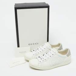 Pre Owned Gucci White Leather Interlocking G Ace Low Top Sneakers Size 35.5