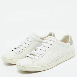 Pre Owned Gucci White Leather Interlocking G Ace Low Top Sneakers Size 35.5