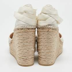 Gucci  White Leather GG Marmont Platform Wedge Espadrilles Size 39