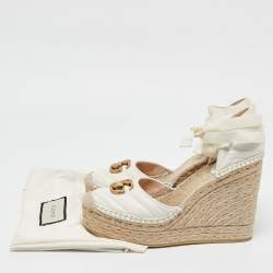 Gucci  White Leather GG Marmont Platform Wedge Espadrilles Size 39