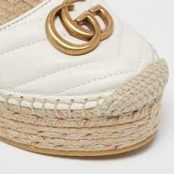Gucci  White Leather GG Marmont Platform Wedge Espadrilles Size 39