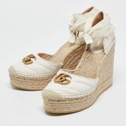 Gucci  White Leather GG Marmont Platform Wedge Espadrilles Size 39