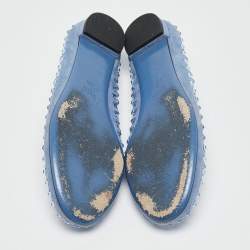 Pre Owned Gucci Blue Suede Crystal Studded Suede Ballet Flats Size 38