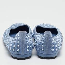 Pre Owned Gucci Blue Suede Crystal Studded Suede Ballet Flats Size 38