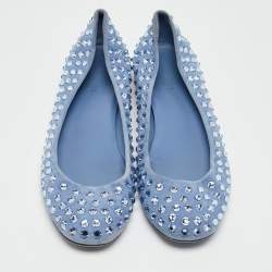 Pre Owned Gucci Blue Suede Crystal Studded Suede Ballet Flats Size 38