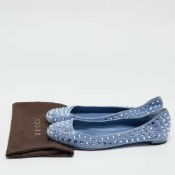 Pre Owned Gucci Blue Suede Crystal Studded Suede Ballet Flats Size 38