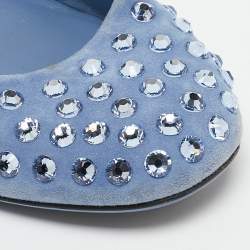 Pre Owned Gucci Blue Suede Crystal Studded Suede Ballet Flats Size 38