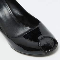 Gucci Black Patent Leather Interlocking G Peep Toe Wedge Pumps Size 40