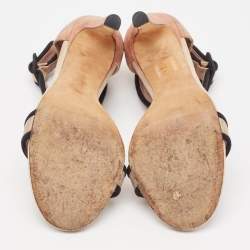 Gucci Beige/Black Suede Ankle Strap Sandals Size 38