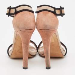 Gucci Beige/Black Suede Ankle Strap Sandals Size 38