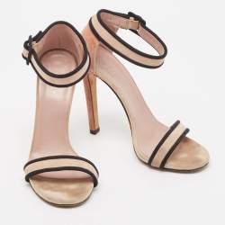 Gucci Beige/Black Suede Ankle Strap Sandals Size 38