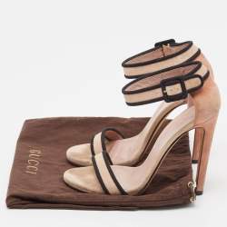 Gucci Beige/Black Suede Ankle Strap Sandals Size 38