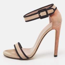 Gucci Beige/Black Suede Ankle Strap Sandals Size 38