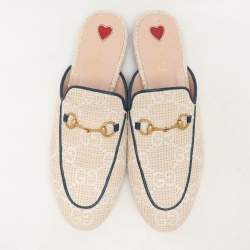 Gucci Cream Cotton Knit Crochet Princetown Mules Size 41