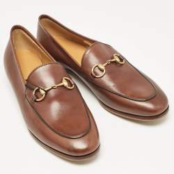 Pre Owned Gucci Brown Leather Horsebit Loafers Size 36.5