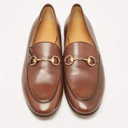 Pre Owned Gucci Brown Leather Horsebit Loafers Size 36.5