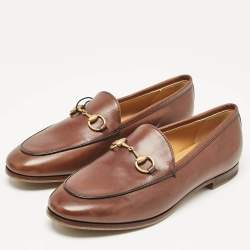 Pre Owned Gucci Brown Leather Horsebit Loafers Size 36.5