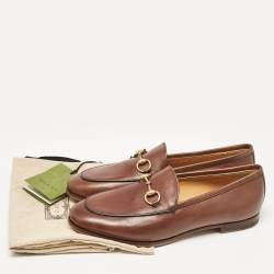 Pre Owned Gucci Brown Leather Horsebit Loafers Size 36.5