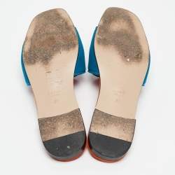 Pre Owned Gucci Blue Suede Interlocking G Flat Slides Size 37