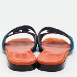 Pre Owned Gucci Blue Suede Interlocking G Flat Slides Size 37