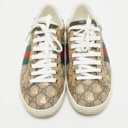 Gucci Beige/Brown GG Supreme Canvas Bee Ace Sneakers Size 36