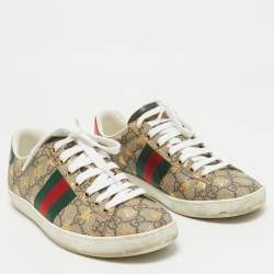 Gucci Beige/Brown GG Supreme Canvas Bee Ace Sneakers Size 36