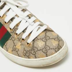 Gucci Beige/Brown GG Supreme Canvas Bee Ace Sneakers Size 36