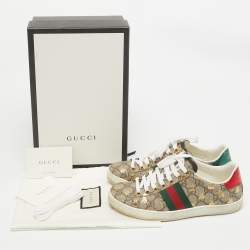 Gucci Beige/Brown GG Supreme Canvas Bee Ace Sneakers Size 36