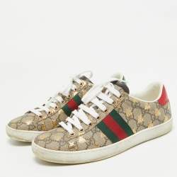 Gucci Beige/Brown GG Supreme Canvas Bee Ace Sneakers Size 36