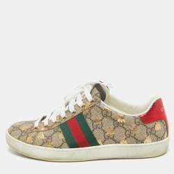 Gucci Beige/Brown GG Supreme Canvas Bee Ace Sneakers Size 36