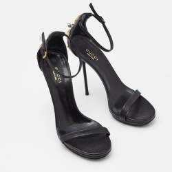 Pre Owned Gucci Black Leather Studded Ankle Strap Sandals Size 38