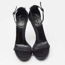 Pre Owned Gucci Black Leather Studded Ankle Strap Sandals Size 38