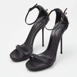 Pre Owned Gucci Black Leather Studded Ankle Strap Sandals Size 38
