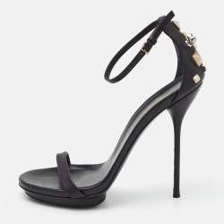 Pre Owned Gucci Black Leather Studded Ankle Strap Sandals Size 38