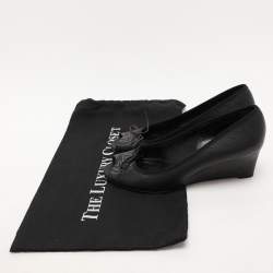 Pre Owned Gucci Black Leather Interlocking G Bow Wedge Pumps Size 38