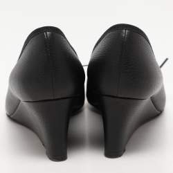 Pre Owned Gucci Black Leather Interlocking G Bow Wedge Pumps Size 38