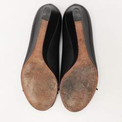 Pre Owned Gucci Black Leather Interlocking G Bow Wedge Pumps Size 38