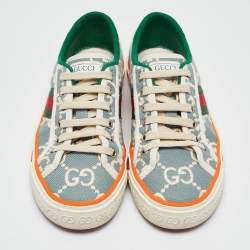 Pre Owned Gucci Light Blue/White GG Canvas Tennis 1977 Sneakers Size 38